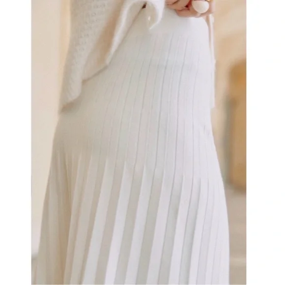 Sezane Leonine Ecru Knit Pleated Skirt Midi Small - Picture 13 of 13